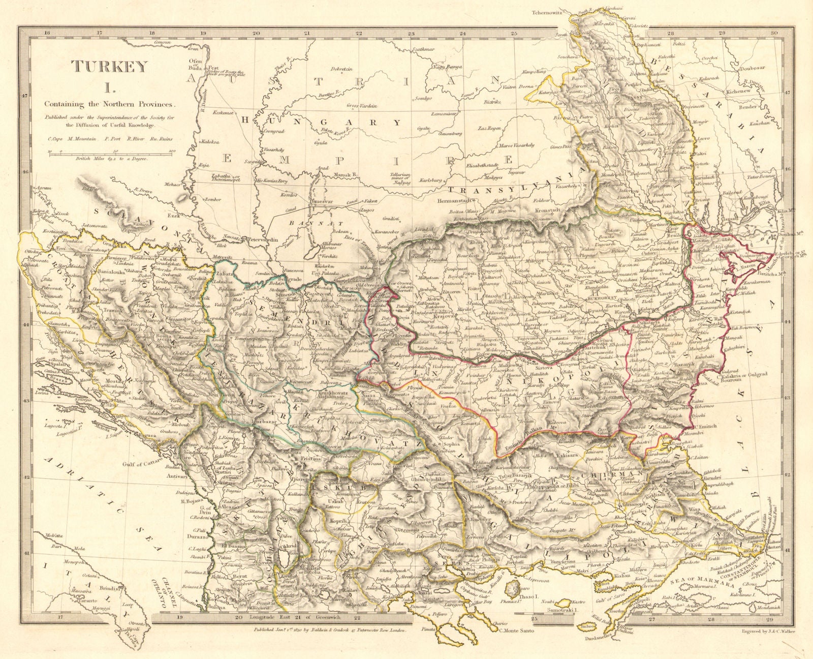 BALKANS. Northern Ottoman provinces. Wallachia Bulgaria Albania. SDUK 1848 map